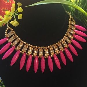 Retro style crystal tassel pink color necklace